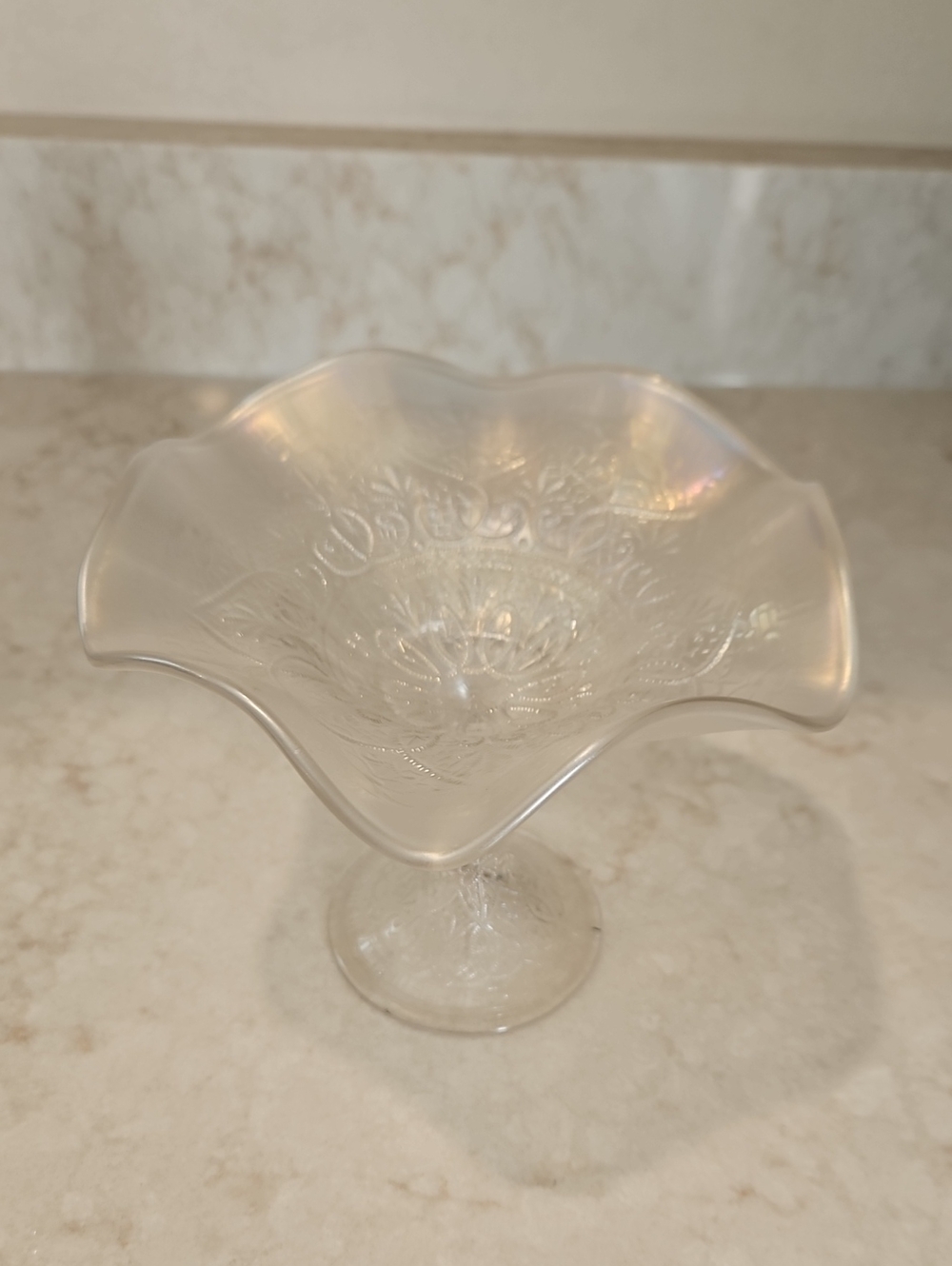Vintage Northwoods Heart & Flowers Carnival Glass Compote